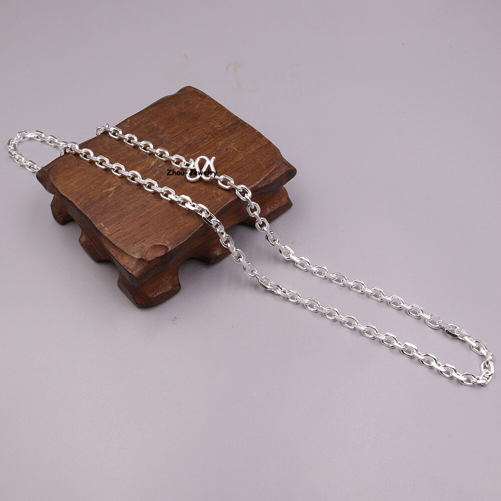 Pure S999 Fine Silver 999 Chain Women Men 5mm Square O Link Chain 35-37g 21.6in