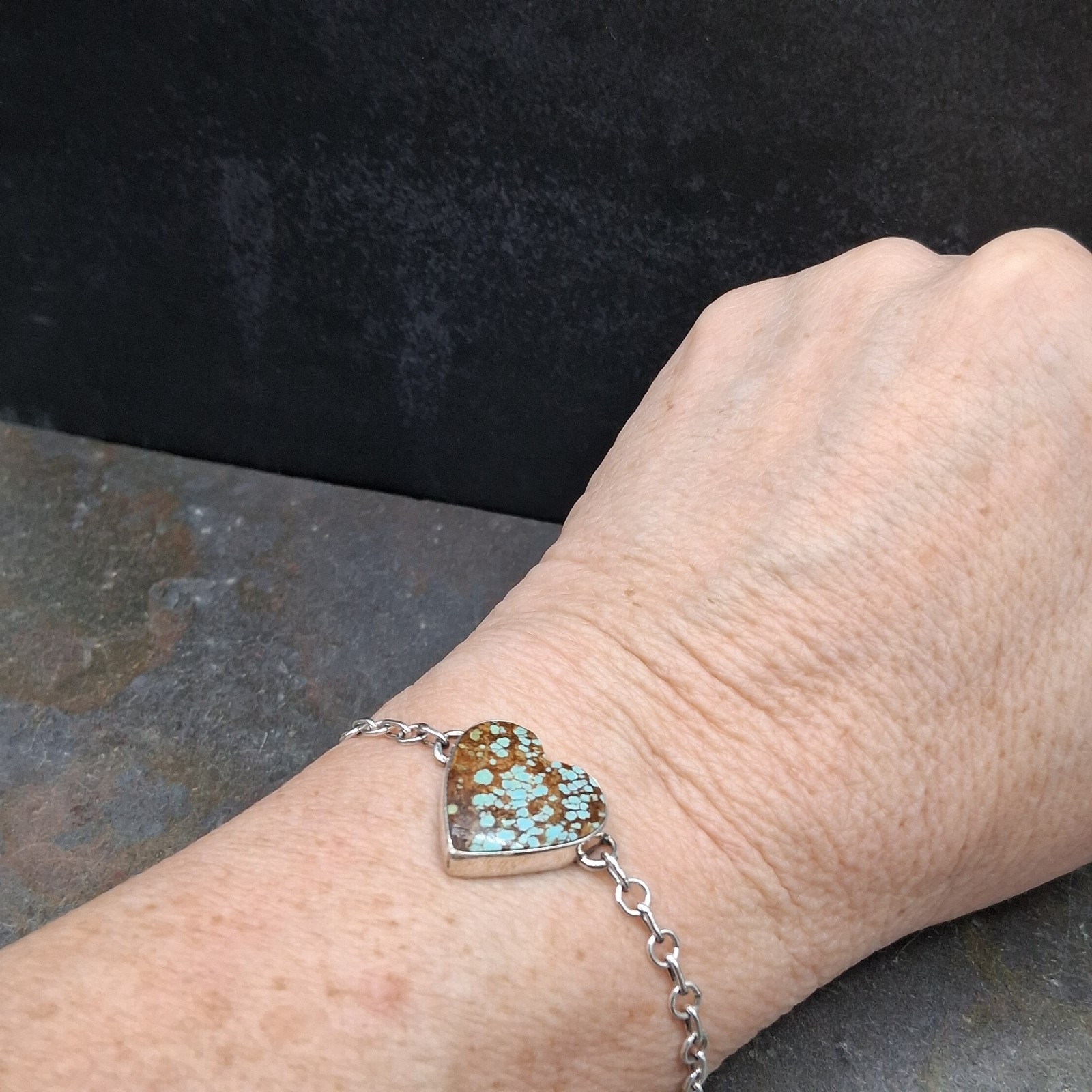 Number 8 Turquoise Bracelet Sterling Silver 925 Heart Adj 5-7 Southwestern