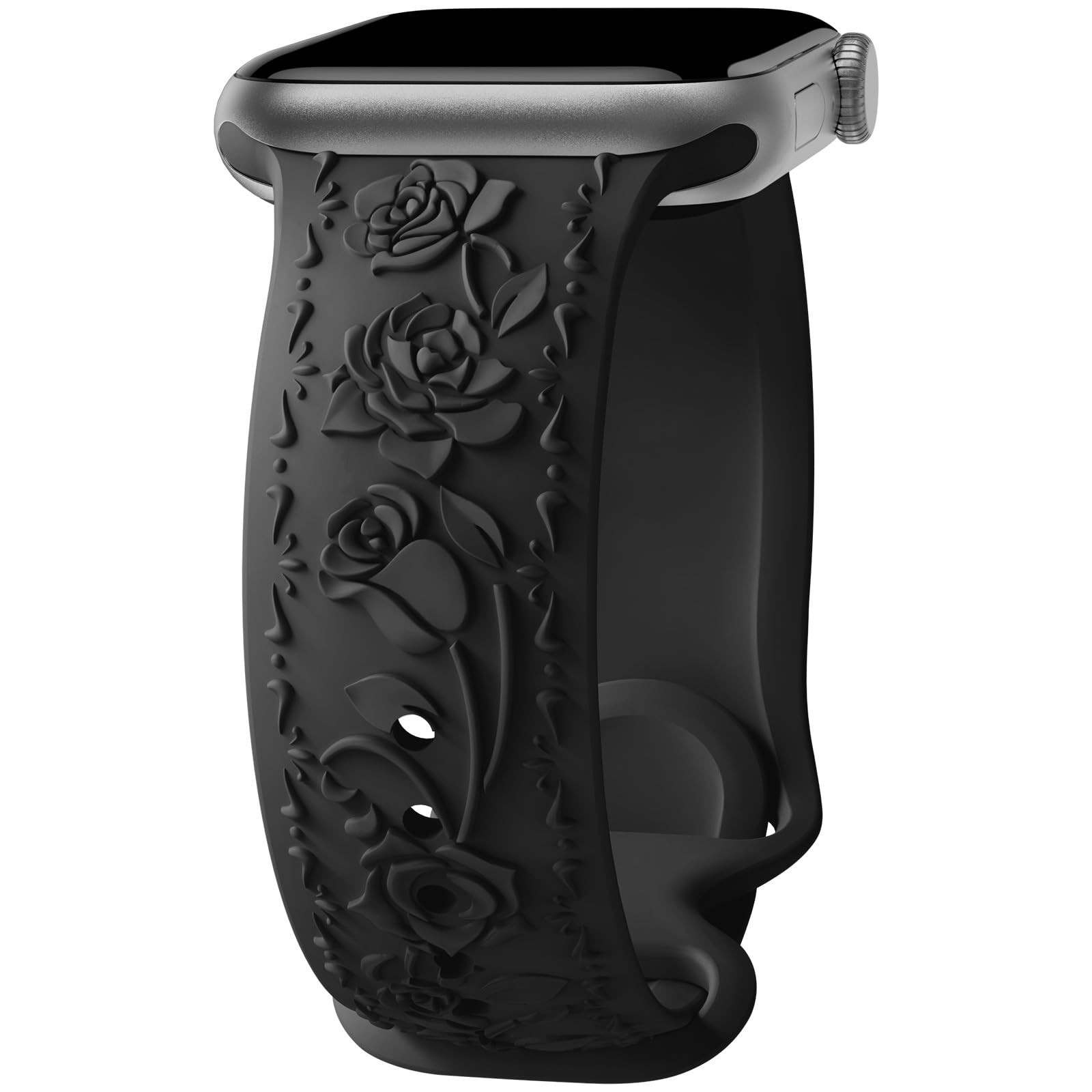 Floral Engraved Band Compatible 38mm/40mm/41mm/42mm [Series 10 11], A-Black