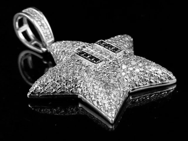 3Ct Round Cut Real Moissanite Star Shape Charm Pendant 14k White Gold Plated