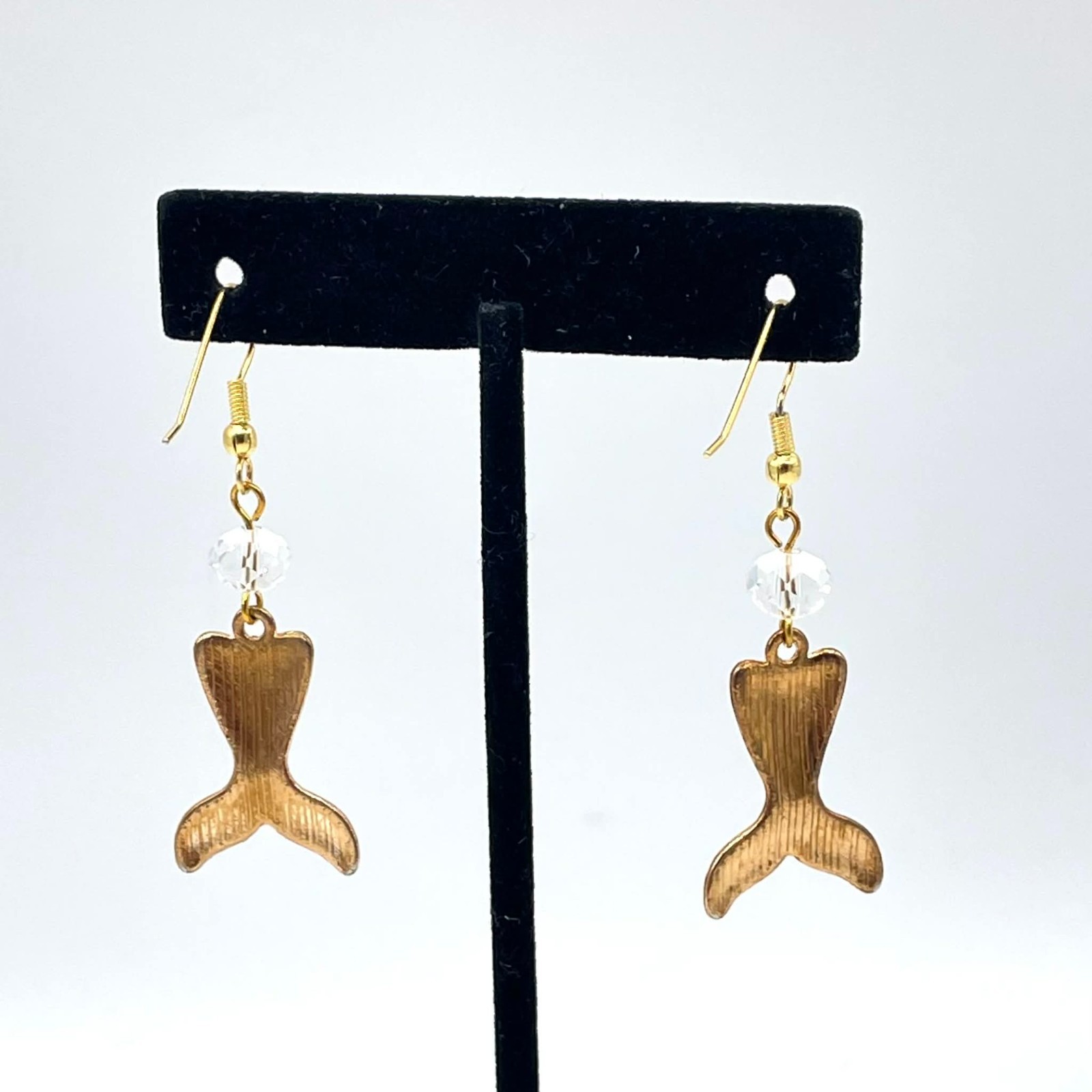 Handmade Gold-tone Mermaid Multi-colored Enamel Tail and Glass Bead Earrings