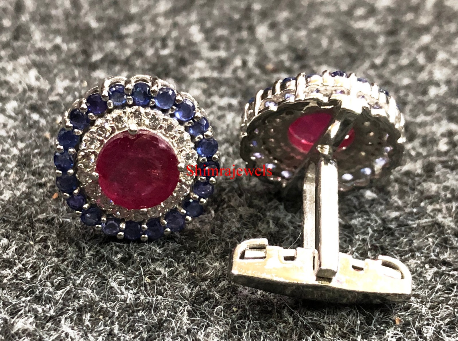 Heated Ruby & Heated Sapphire With 925 Sterling Silver Cufflinks #5