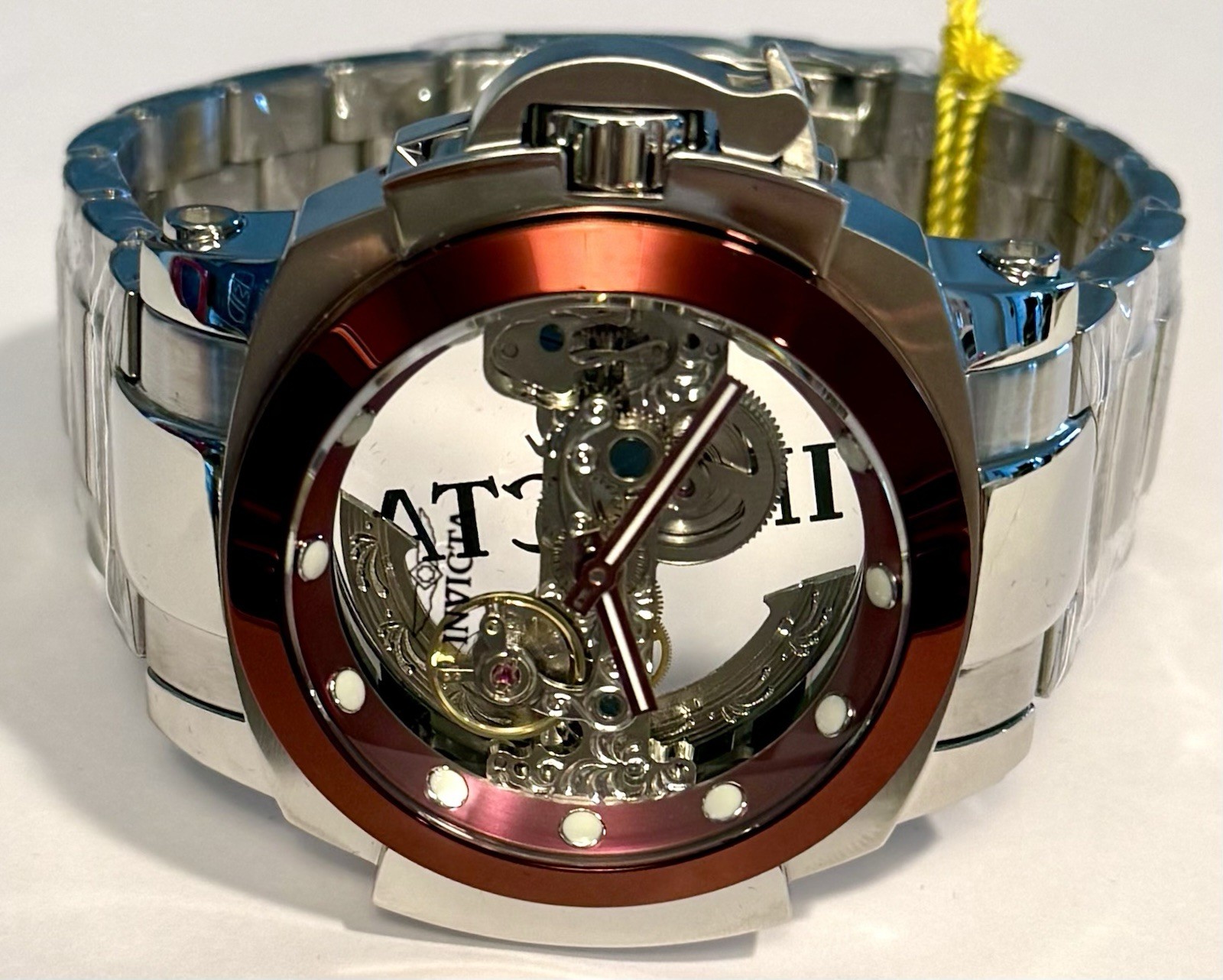 48mm GHOST | Red Bezel | Silvertone Bracelet | MAN of WAR Invicta Mens Watch