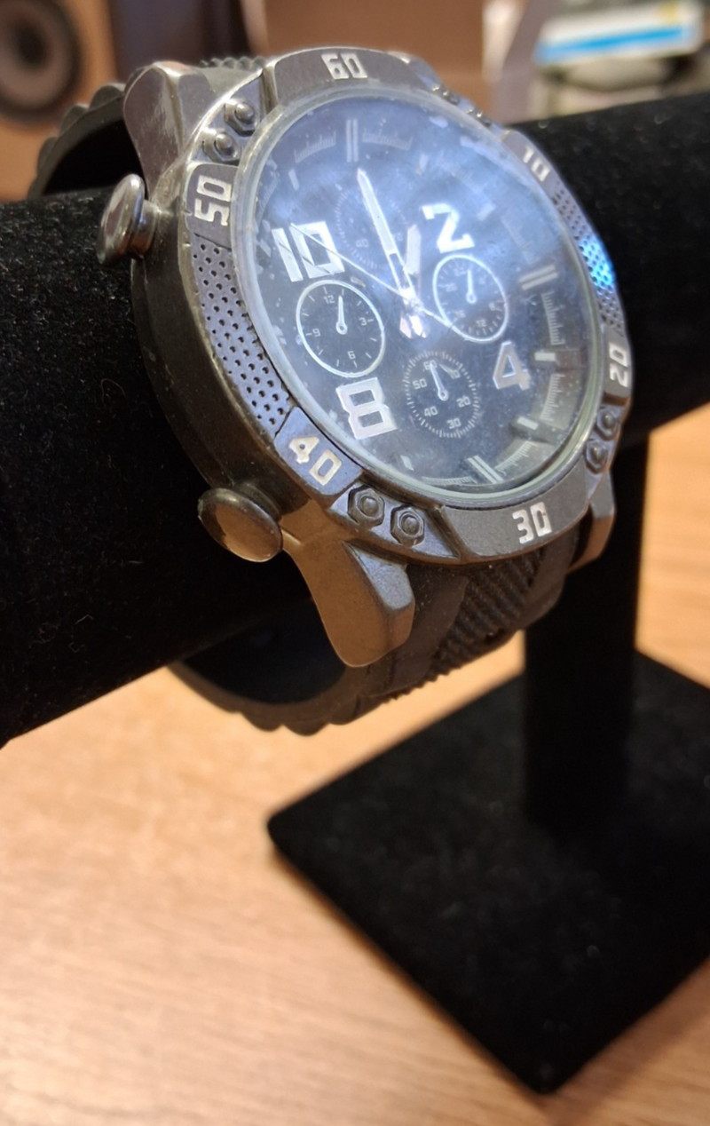 ACCUTIME WATCH CORP. 1219 MENS WRISTWATCH BLACK TONE OVERSIZED RUGGED WATCH