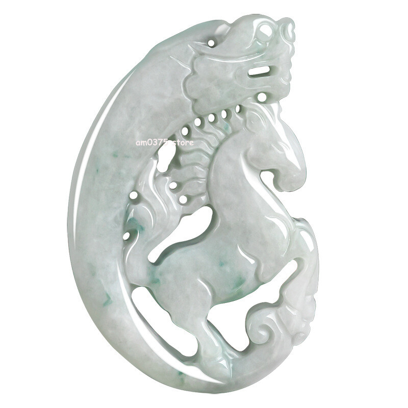 100% Natural Grade A Jade Jadeite White Jade Dragon Horse Lucky Pendant Gift