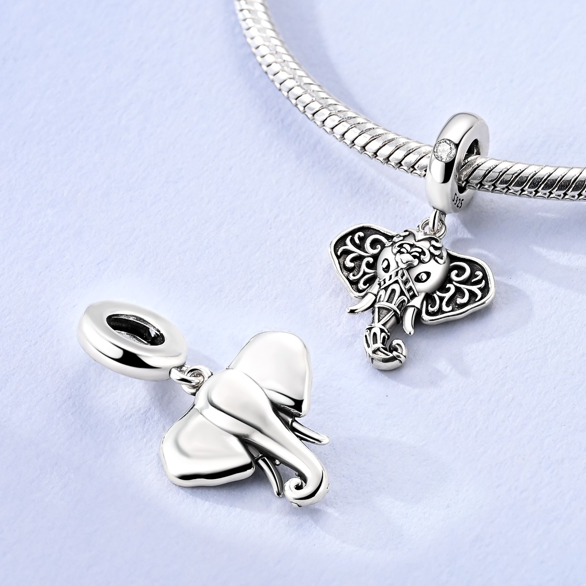 MULA Fine 925 Sterling Silver Charm 5A CZ Elephant Pendant for Women Bracelet