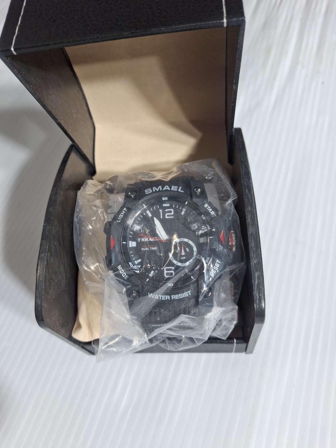 smael mens sport watch dual display lid waterproof 5bar black with box