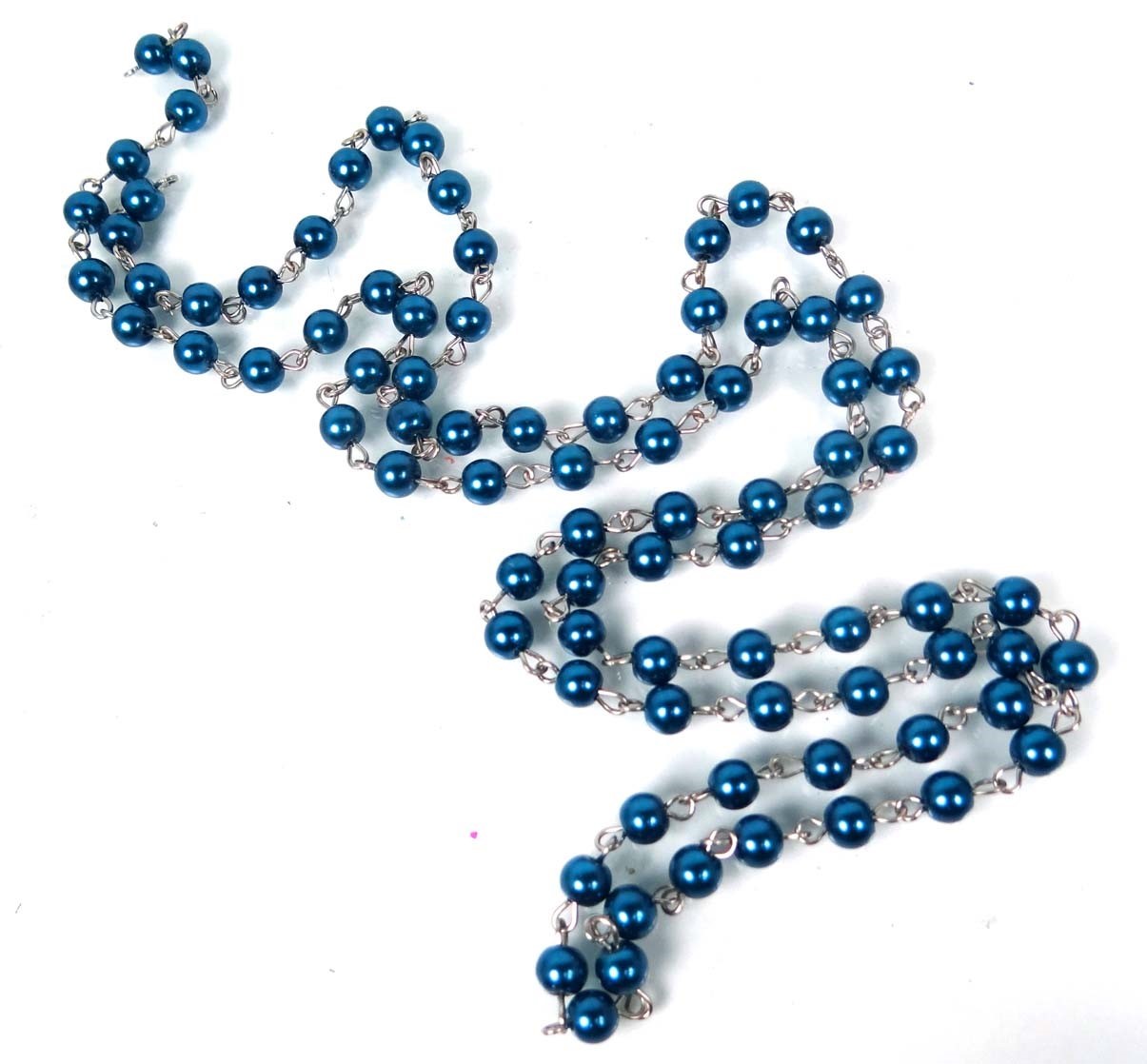 40″ (3.3 feet) Platinum 6mm Cobalt Blue Glass Pearl Bead Link Chain