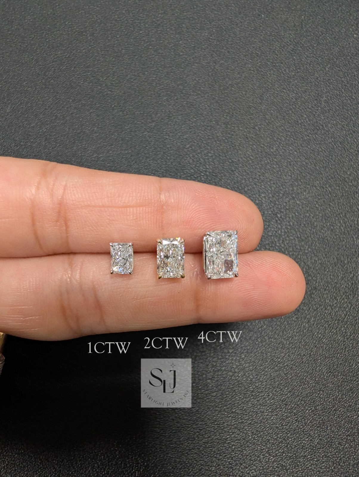 Radiant Lab Grown Diamond Stud Earrings – 1CT 2CT 4CT – Solid 14K Gold -Pushback