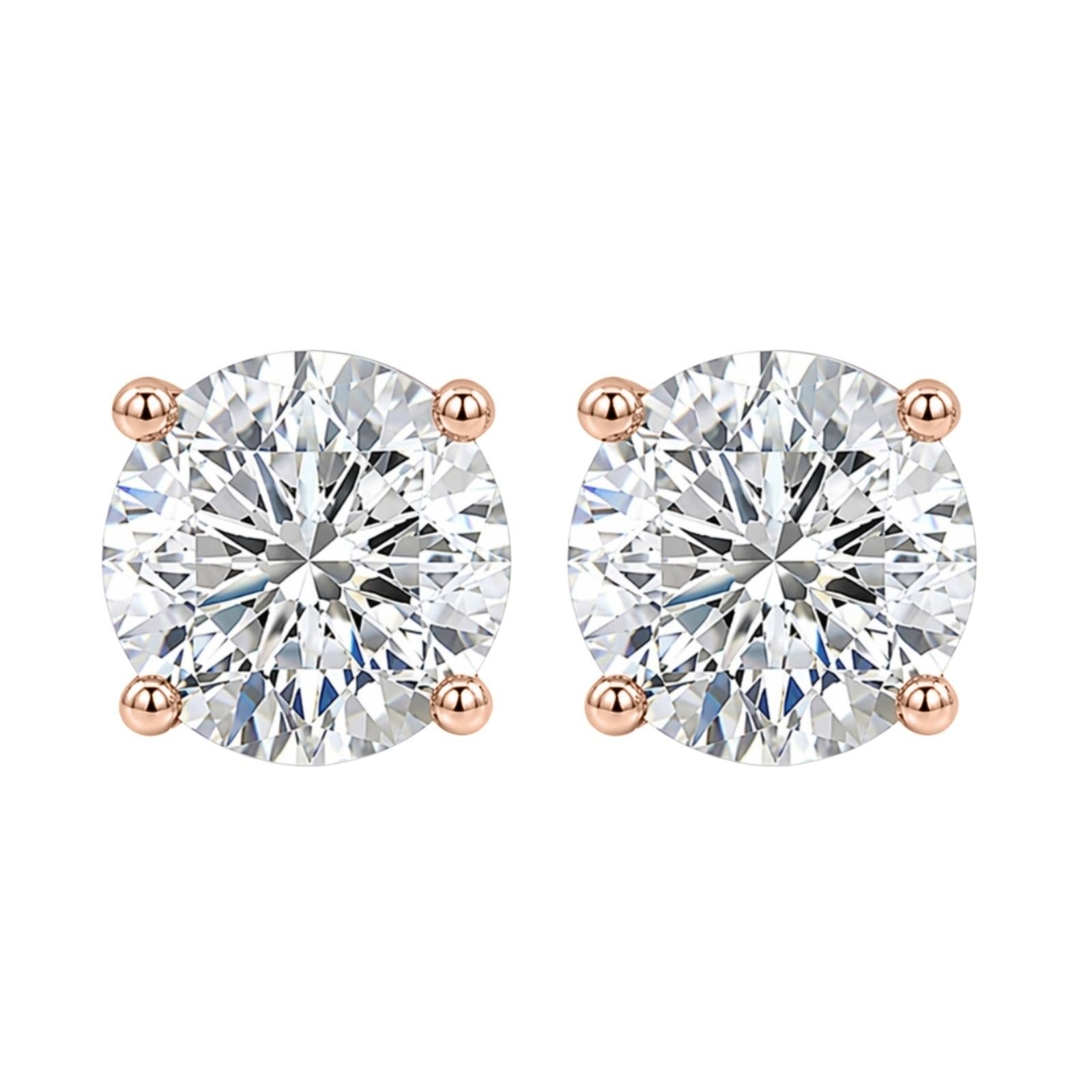 5.00ctw Round Cut F/VS+ Lab Grown Diamond Solitaire Stud Earrings 14K Gold