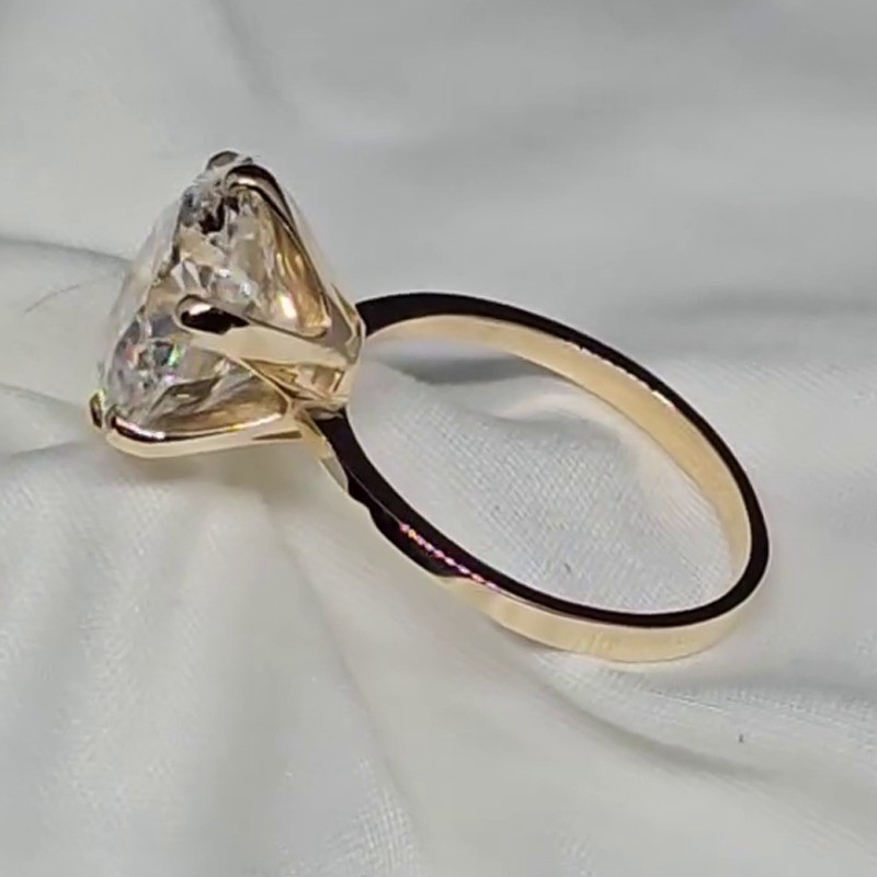 5.0 CT Round Cut Moissanite Solitaire Engagement Ring In 14K Yellow Gold Plated
