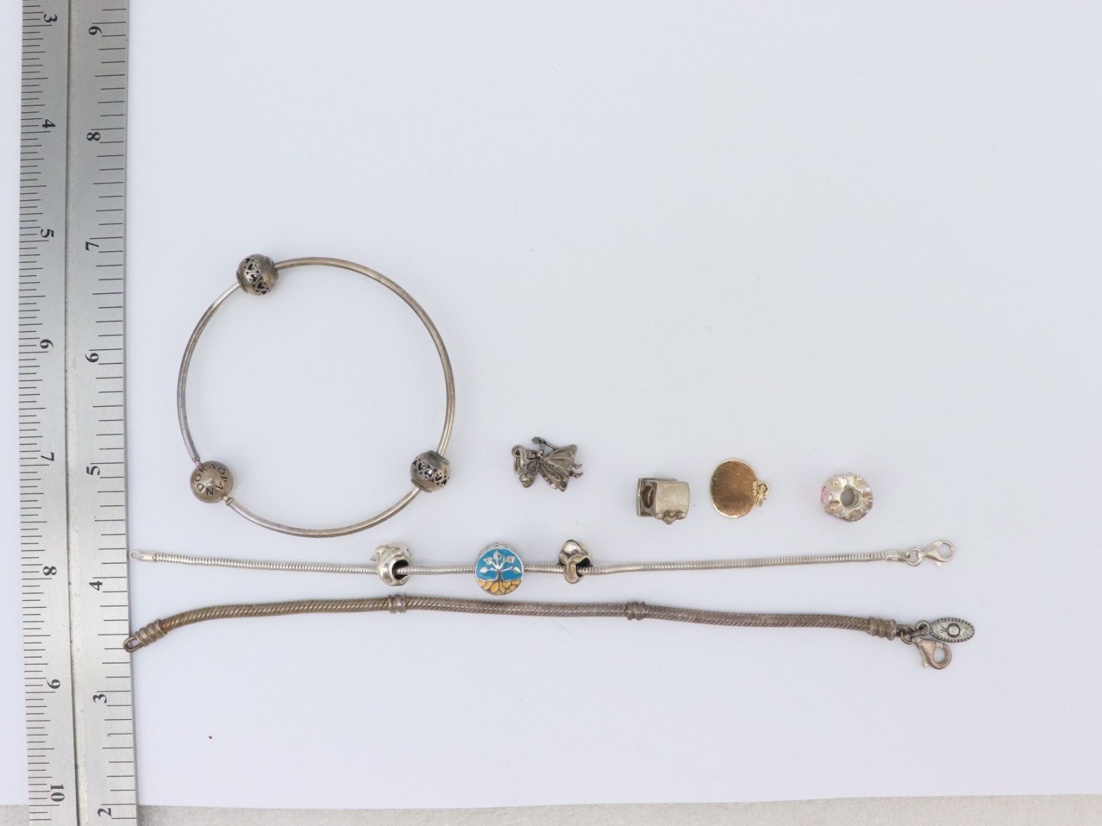 Pandora + OTHER 925 Sterling Silver Bangle Chain Charm Bracelet Lot 43 grams Bag