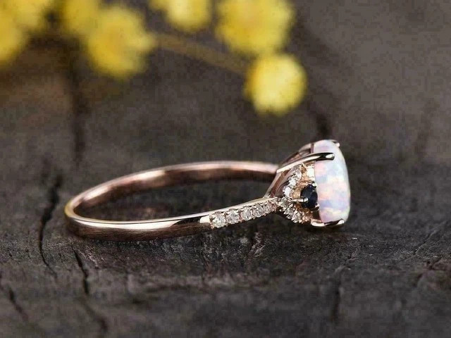 2Ct Oval Cut Lab Created Fire Opal Women Engagement Ring 14K Yellow Gold Plated