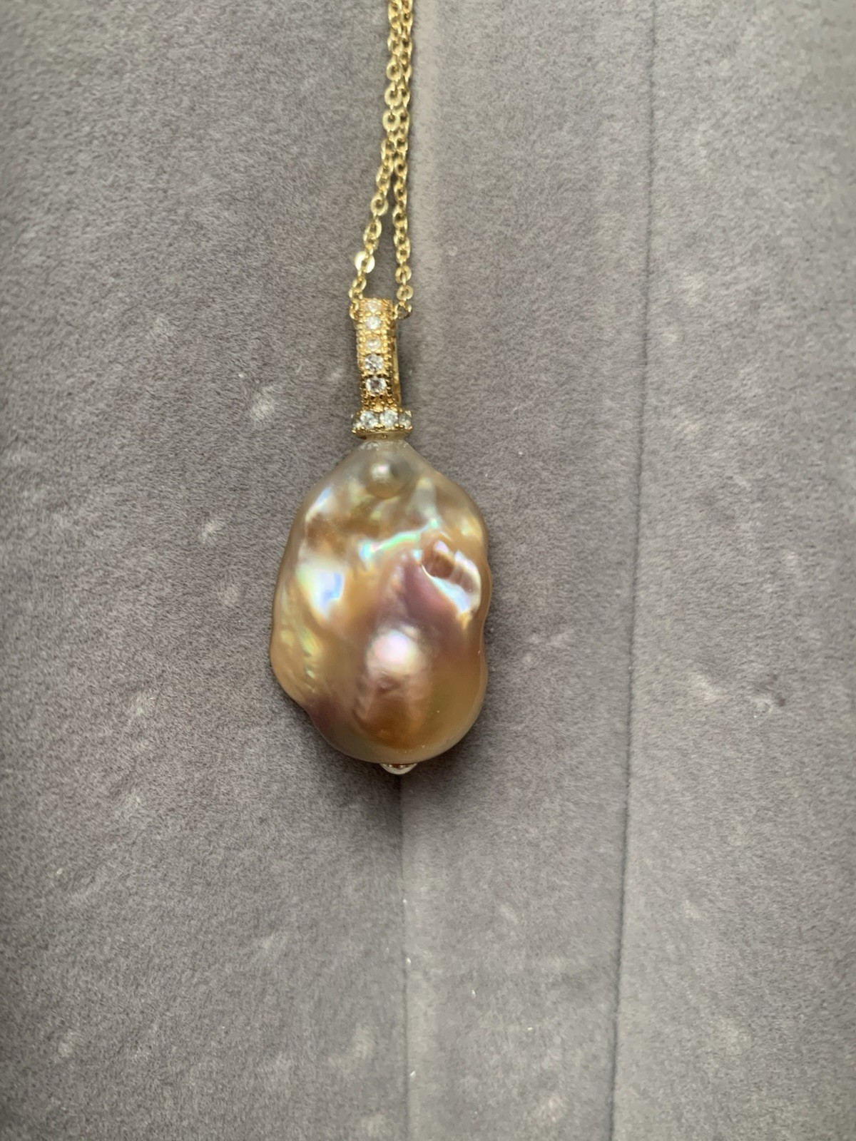 Iridescent Aurora Baroque Pearl Pendant with 14K Gold Plated Adjustable Chain