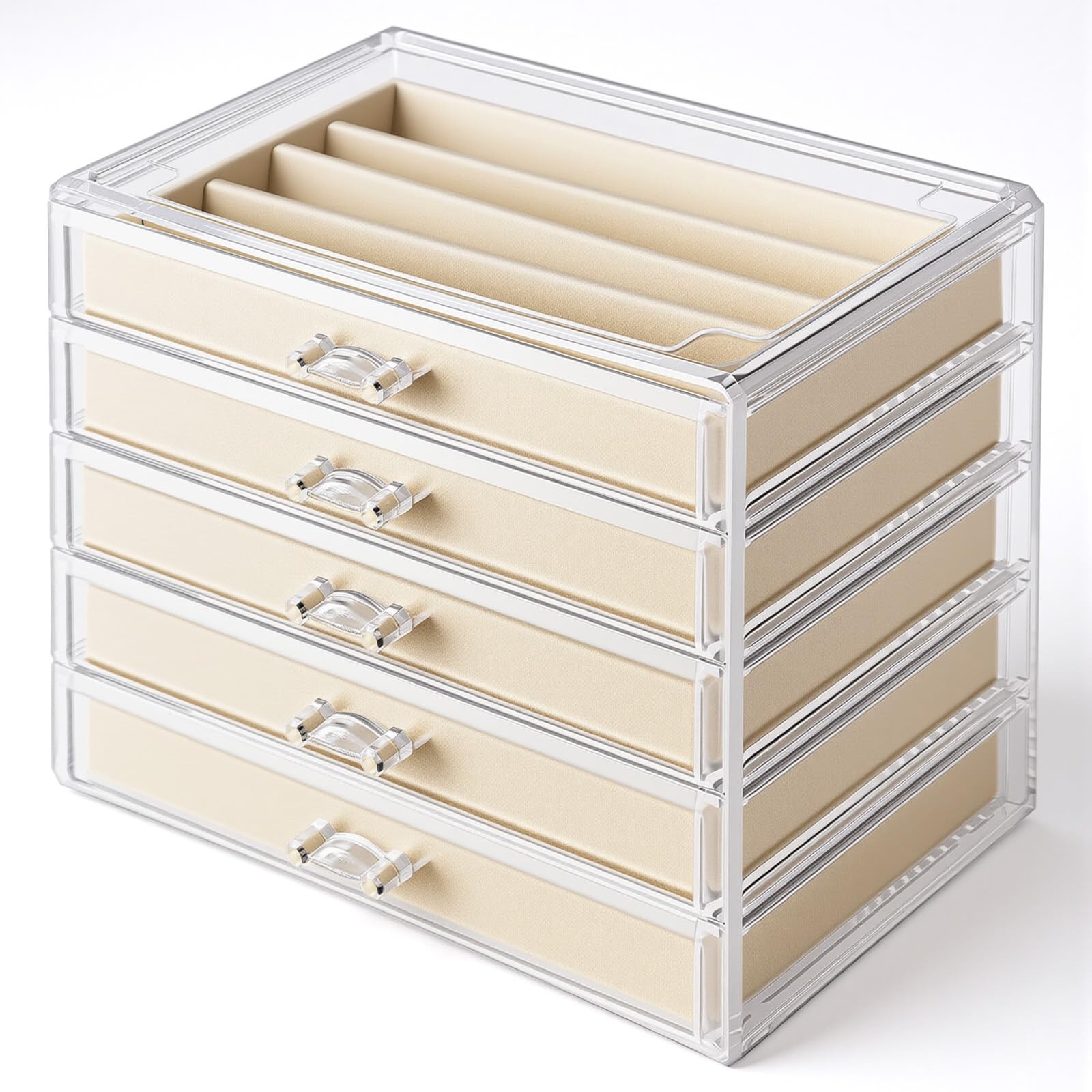 kenaeooe 5 Drawer Acrylic Necklace Holder Organizer, Clear Transparent
