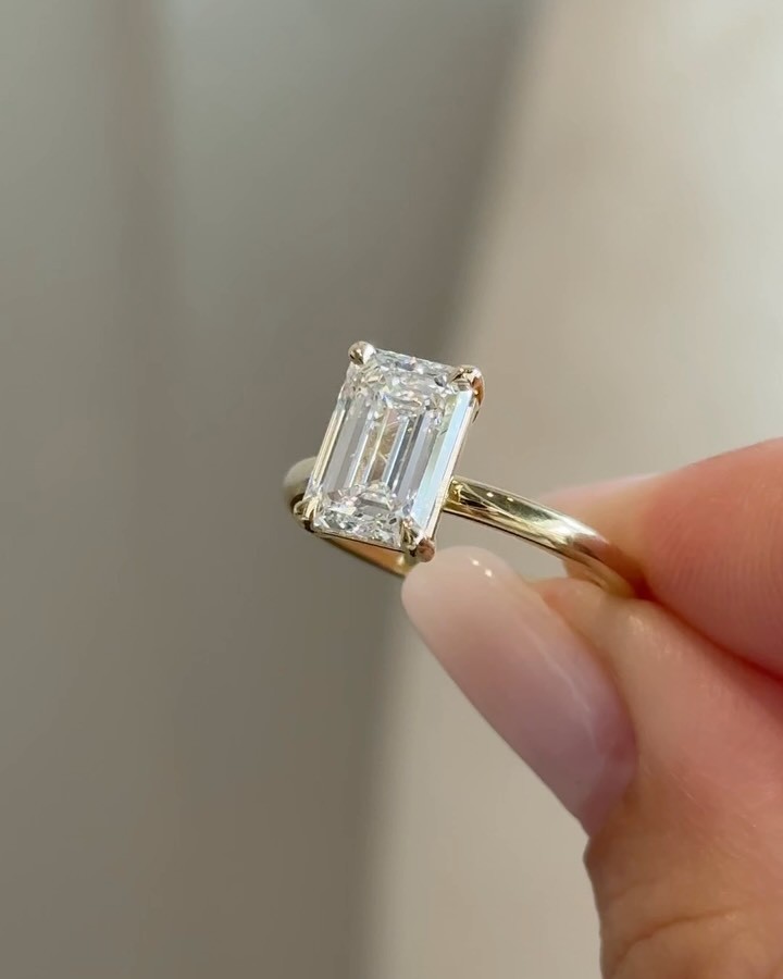 Forever in Luxury 3.75 Ct Emerald Lab Grown Diamond Ring Solid 14K Yellow Gold