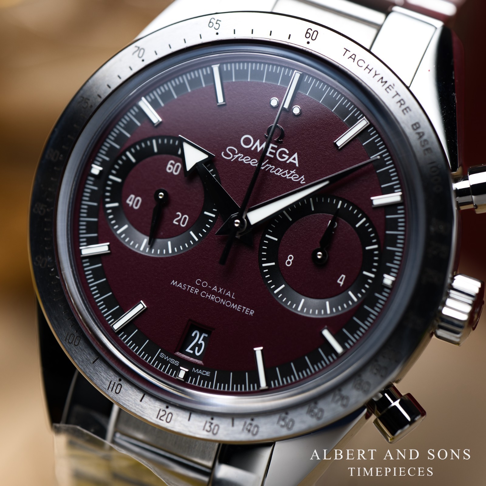 Unworn 2026 Omega SPEEDMASTER ’57 Chronograph Burgundy Red Dial Complete Set