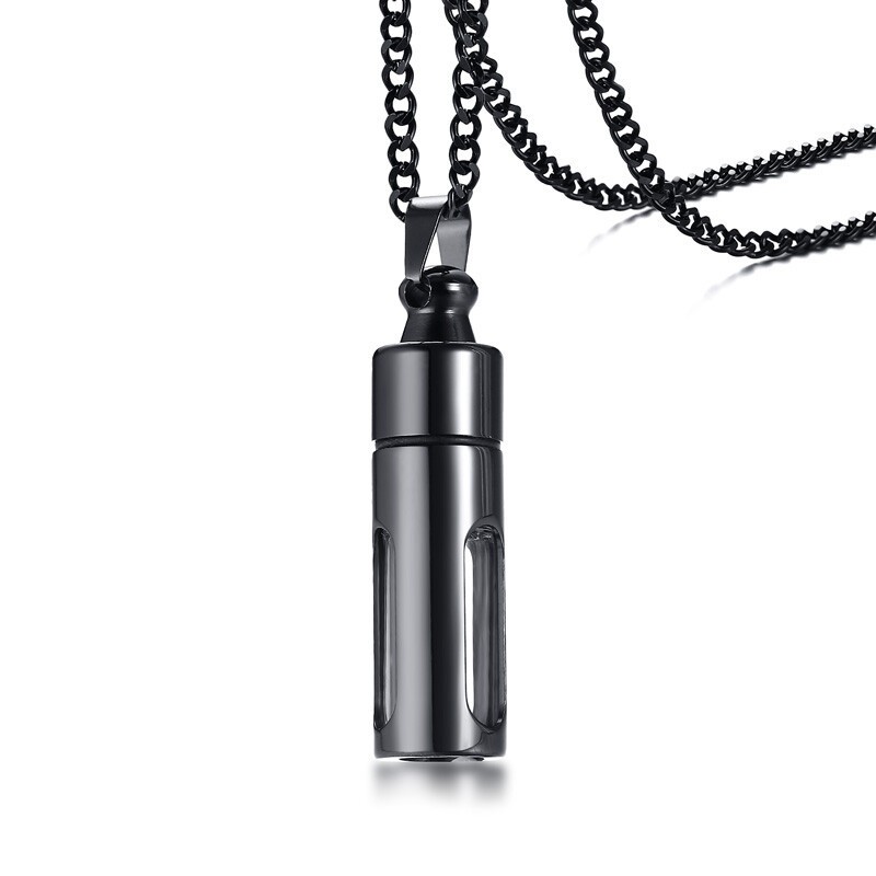 Stainless Steel Pendant Necklace Ash Urn Cremation Memorial Glass Container Men