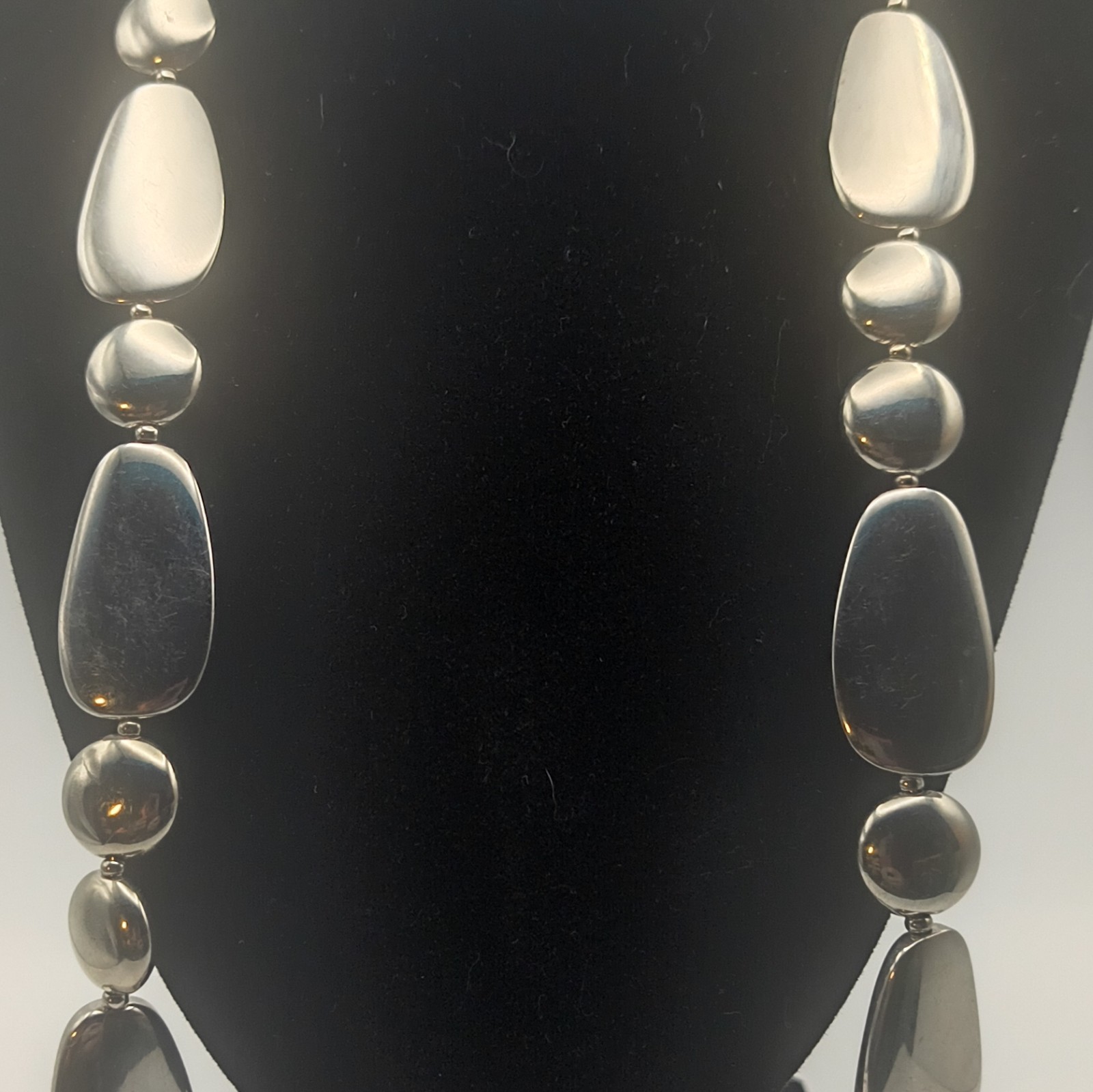 Silver Tone Beaded Station Snake Chain Necklace Adjustable Bolo Slider Heavy