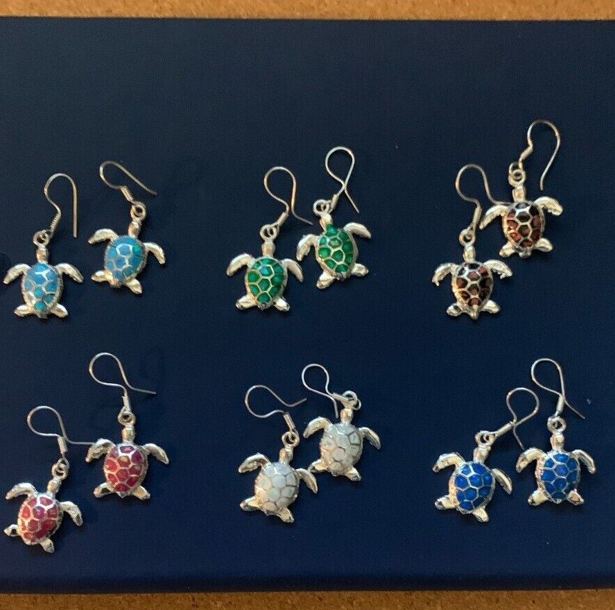 Silver and inlaid TURTLE earrings – Multiple colors