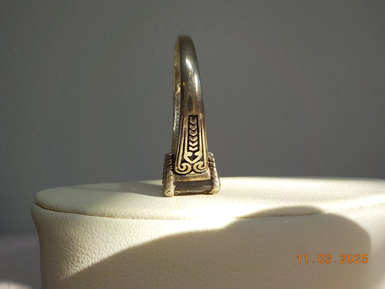 DESIGNER SIGNED “A” 925 FANCY CATHEDRAL SET RING 3 CT SMOKEY TOPAZ? SZ 11