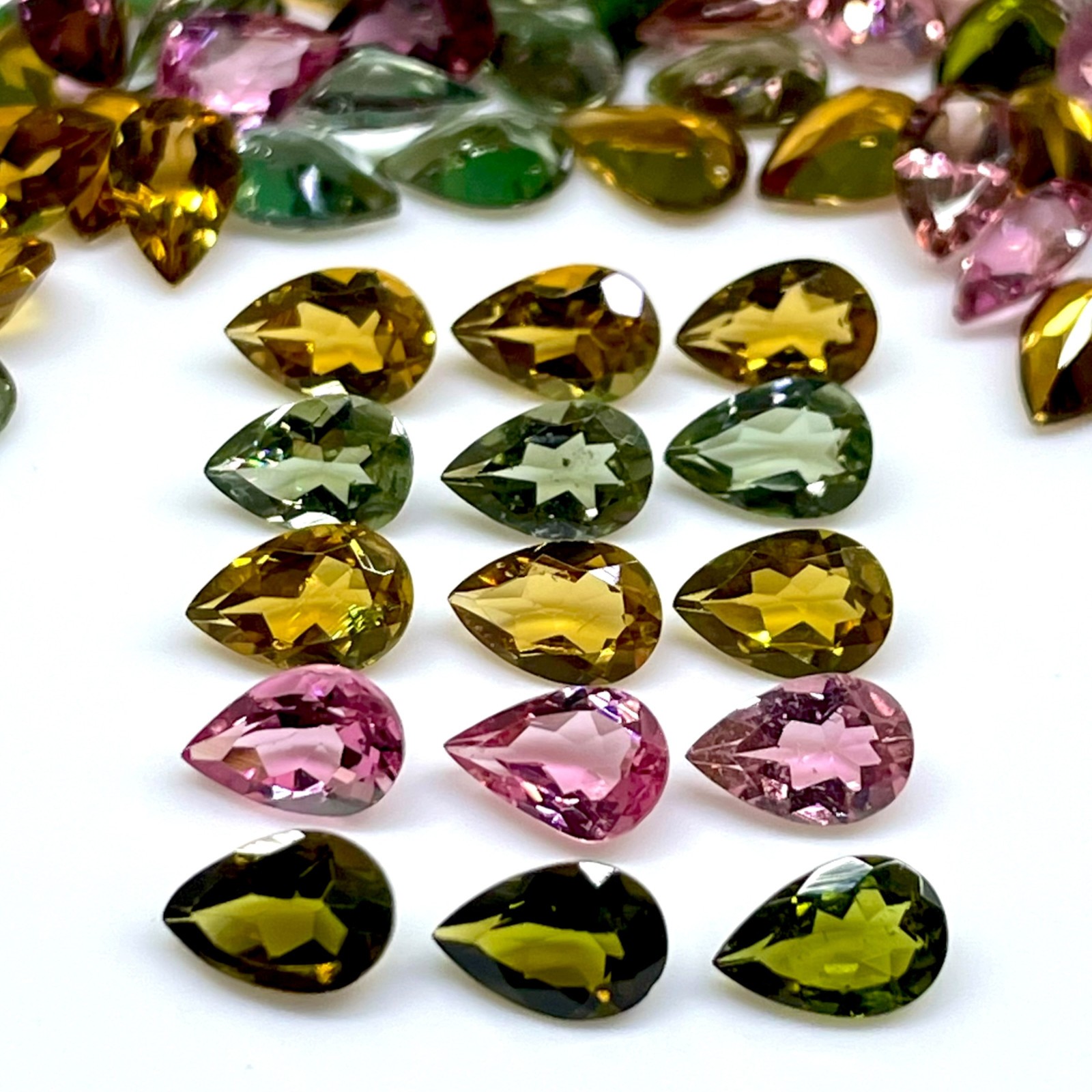 VVS 15 Pcs Natural Multi Tourmaline 6x4mm Pear Cut Loose Untreated Gemstones Lot