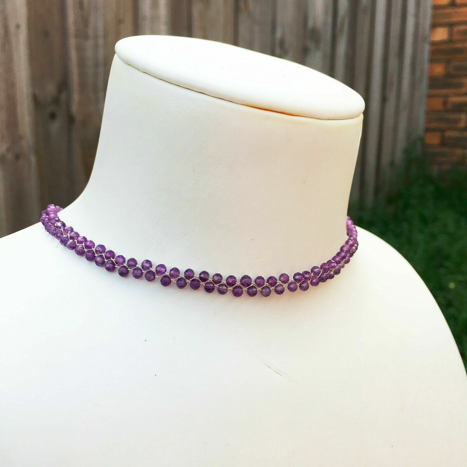 Natural Amethyst 35cm+5cm weave necklace choker W/9-10mm AAA+ pearl pendant #55