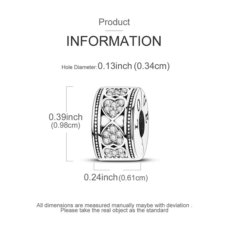 MULA 925 Sterling Silver DIY Charm CZ Retro Love Fixed Clip for Women Bracelet