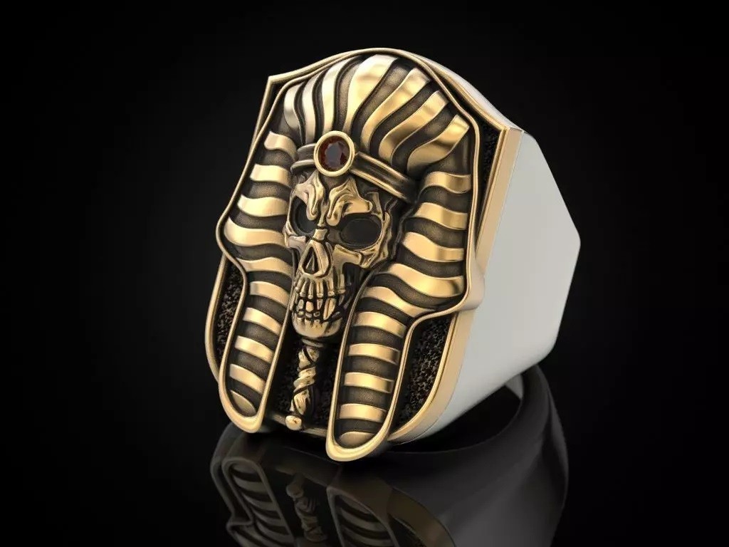 Oxidized Men’s Pharaoh Skull Gothic Punk 925 Sterling Silver Statement Rings
