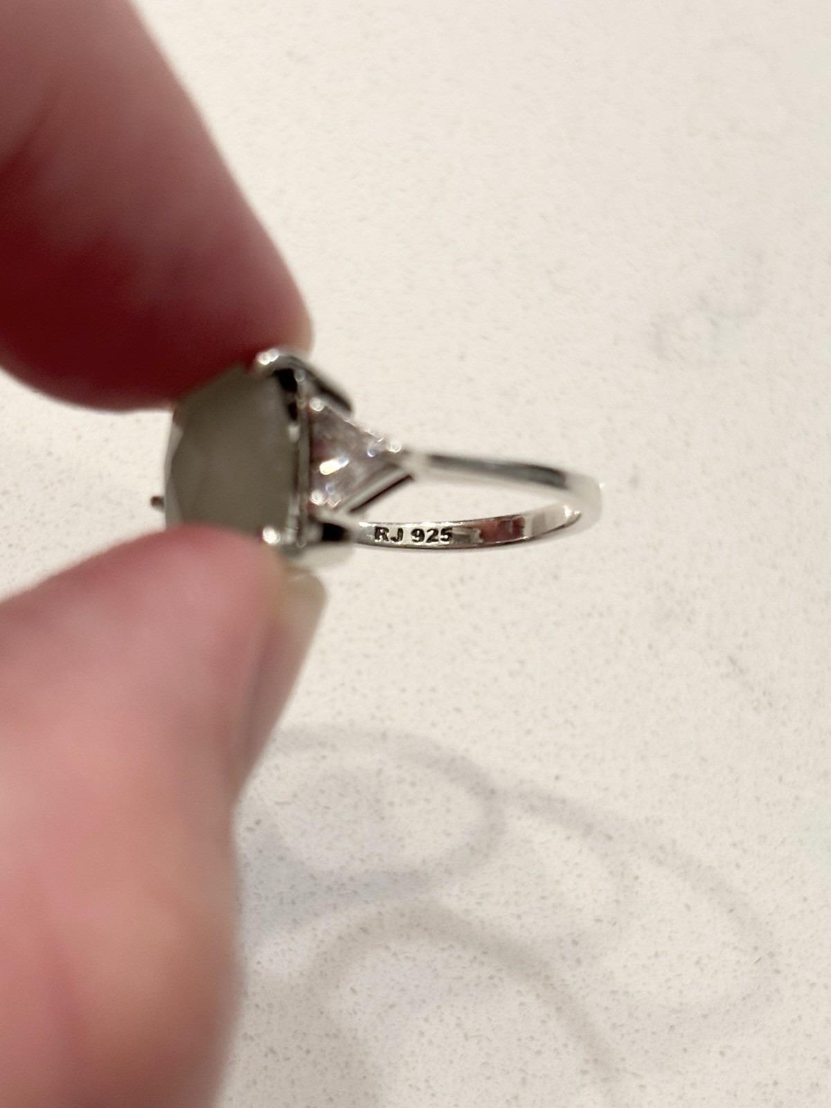 RJ Graziano Jadeite Cushion Cut & CZ Sterling Silver 925 Cocktail Ring Size 5