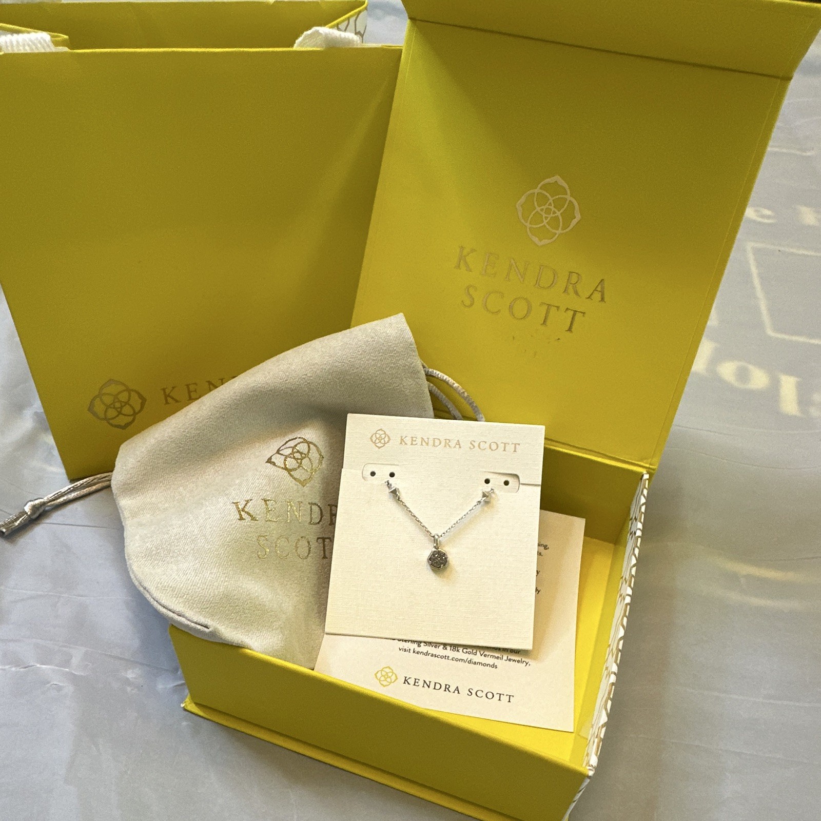 Kendra Scott Silver Hexagon Gray Drusy Quartz Pendant Charm Necklace NWT bags