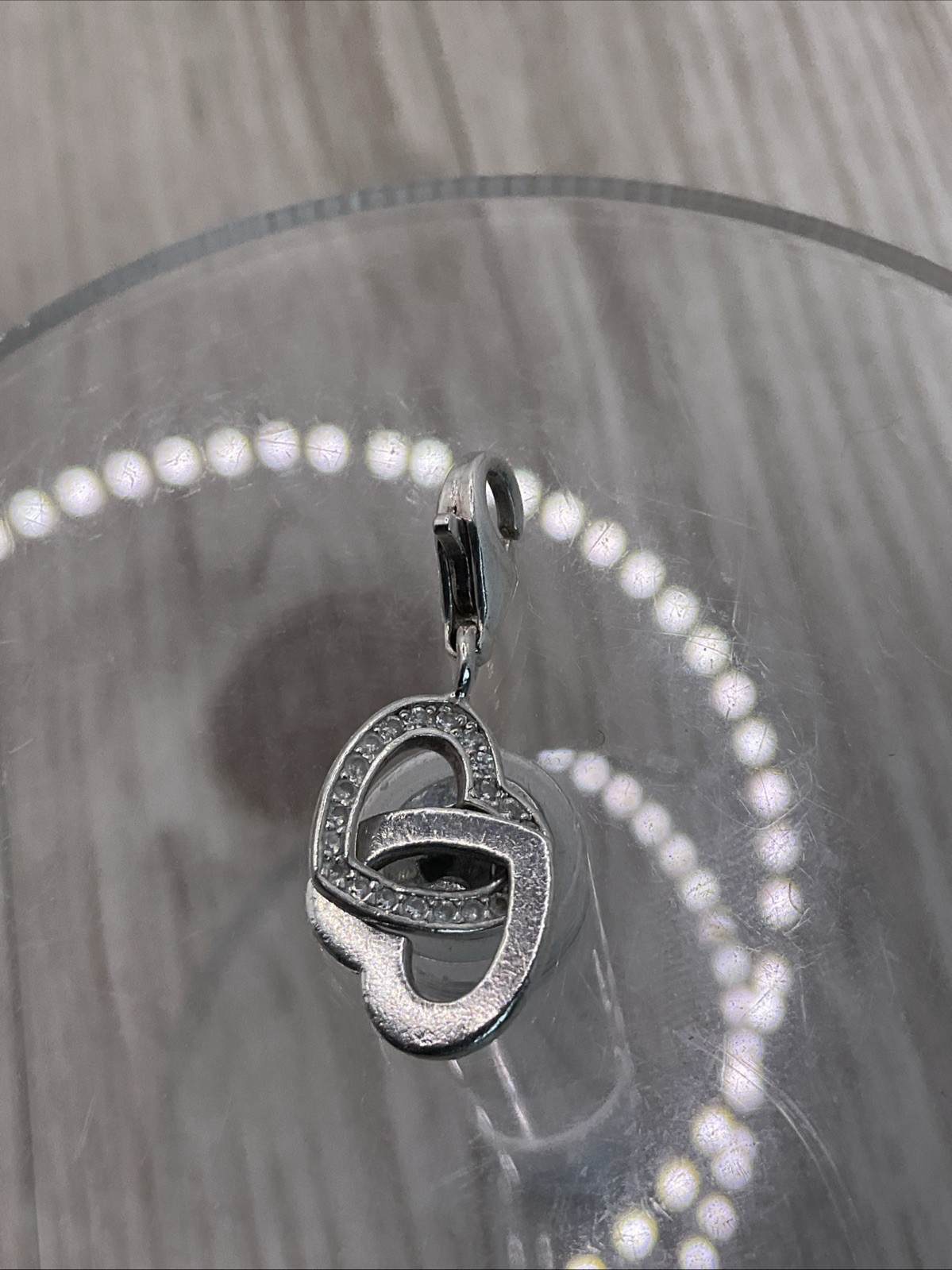 Thomas Sabo charm: Double Heart & Diamante, hallmarked TS 925. Sterling Silver