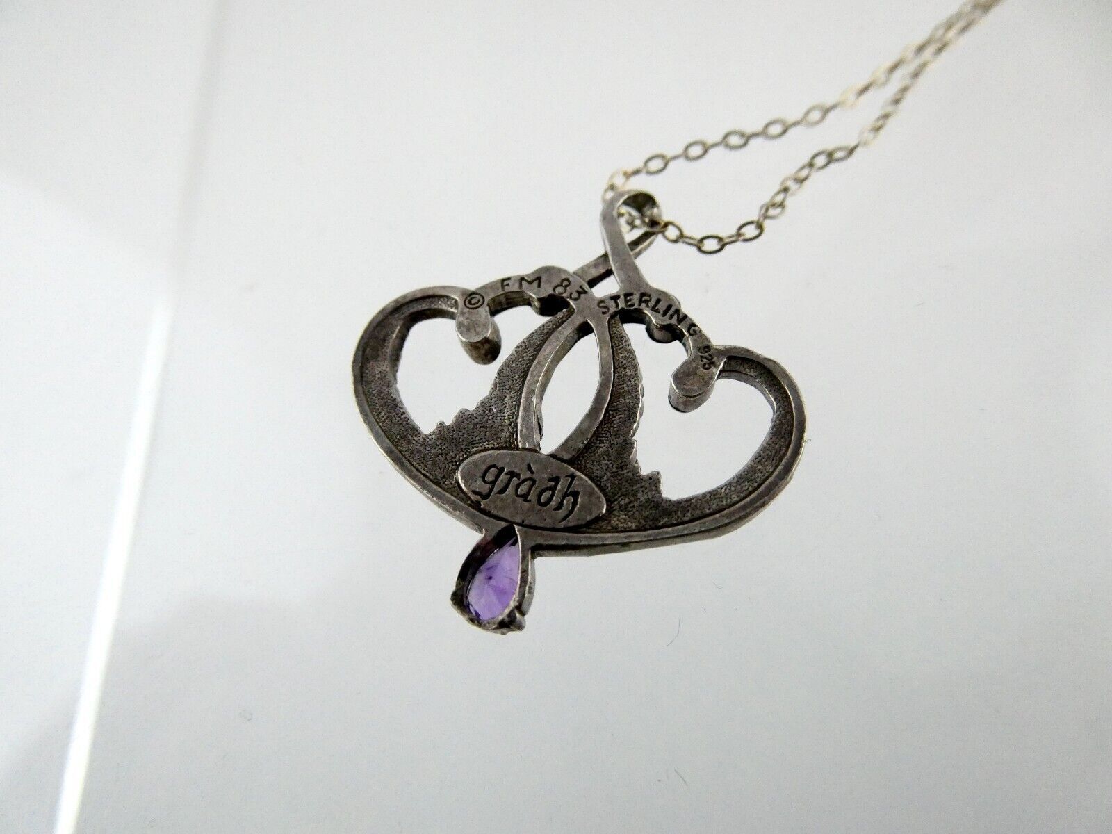 Franklin Mint Sterling Silver Amethyst Pendant Necklace 925 1983 FM 18 Inches