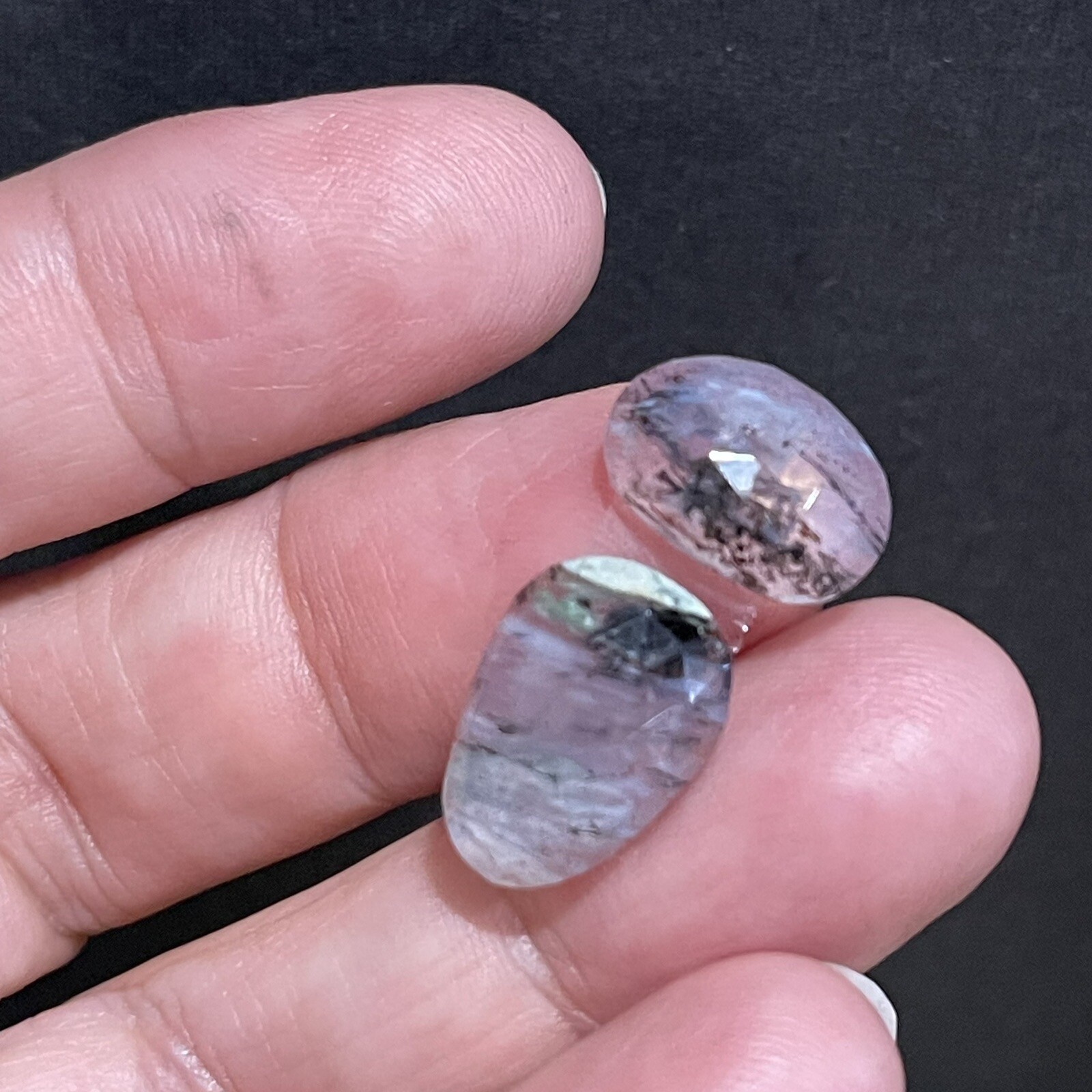 7.3ct 15-13mm Pair Transparent Blue Peruvian Opal Free Form Cabochons Gems