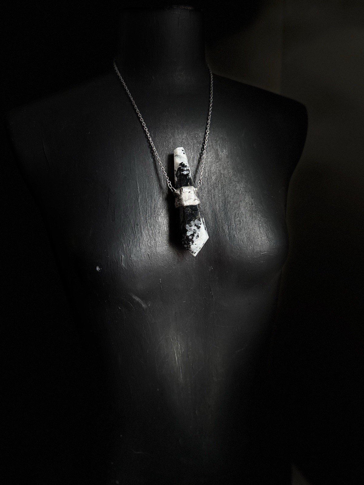 Moonstone black tourmaline crystal necklace pendant talisman statement jewelry