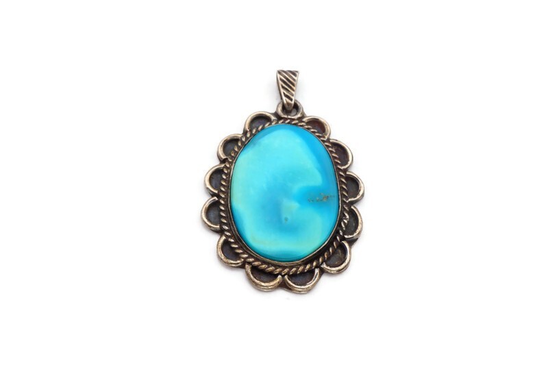 Vintage Native American Navajo Sterling Silver Turquoise Pendant Signed PRB