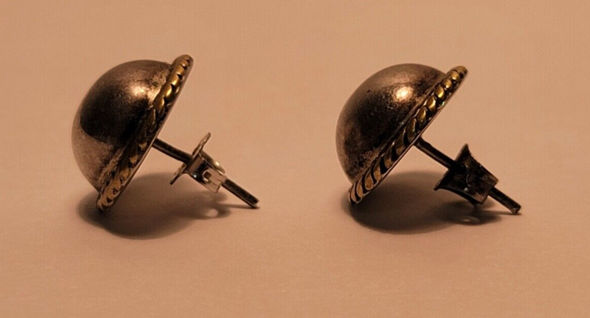 Stamped 925 Sterling Silver Vintage Button Earrings Signed Handmade Taxco Mexico