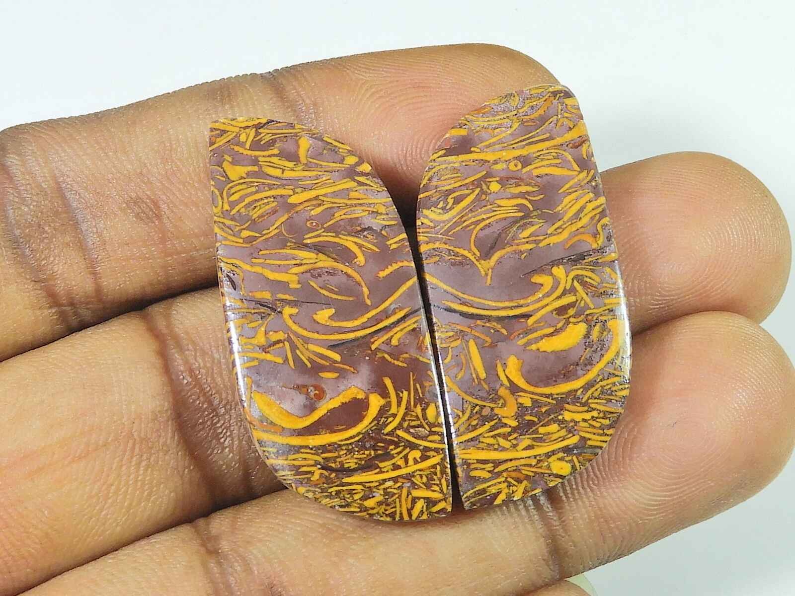 16X35X04 MM Natural Mariam Jasper Matched Pair Fancy Cabochon Gemstone 57Cts n58