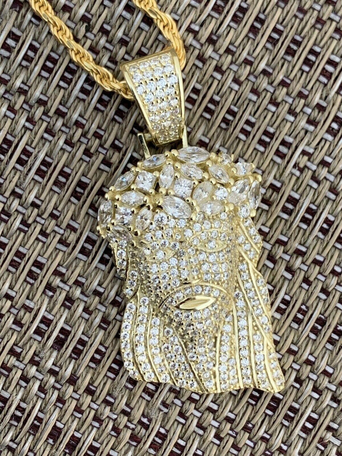 Men’s Solid 925 Silver Jesus Piece Simulated Diamond Yellow and Rose Gold Plated