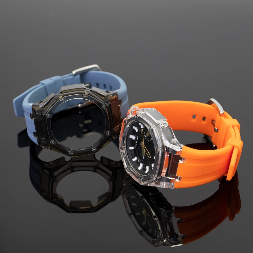 Transparent Mod Kit For Casioak GA2100 GA2110 GAB2100 PC Case Rubber Strap Cover