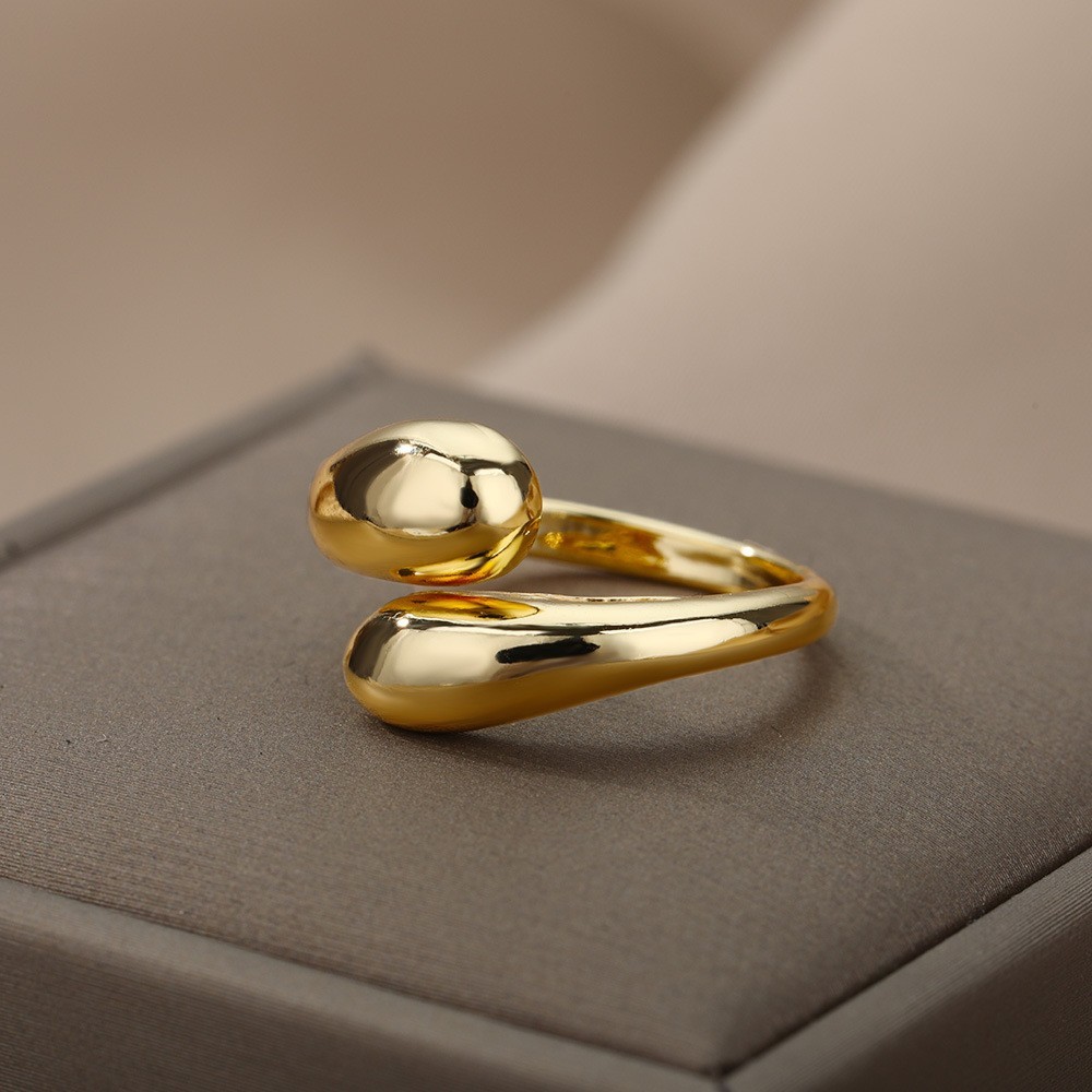 Chunky Gold Teardrop Bypass Ring Adjustable Open Dome Statement Band Ring Women