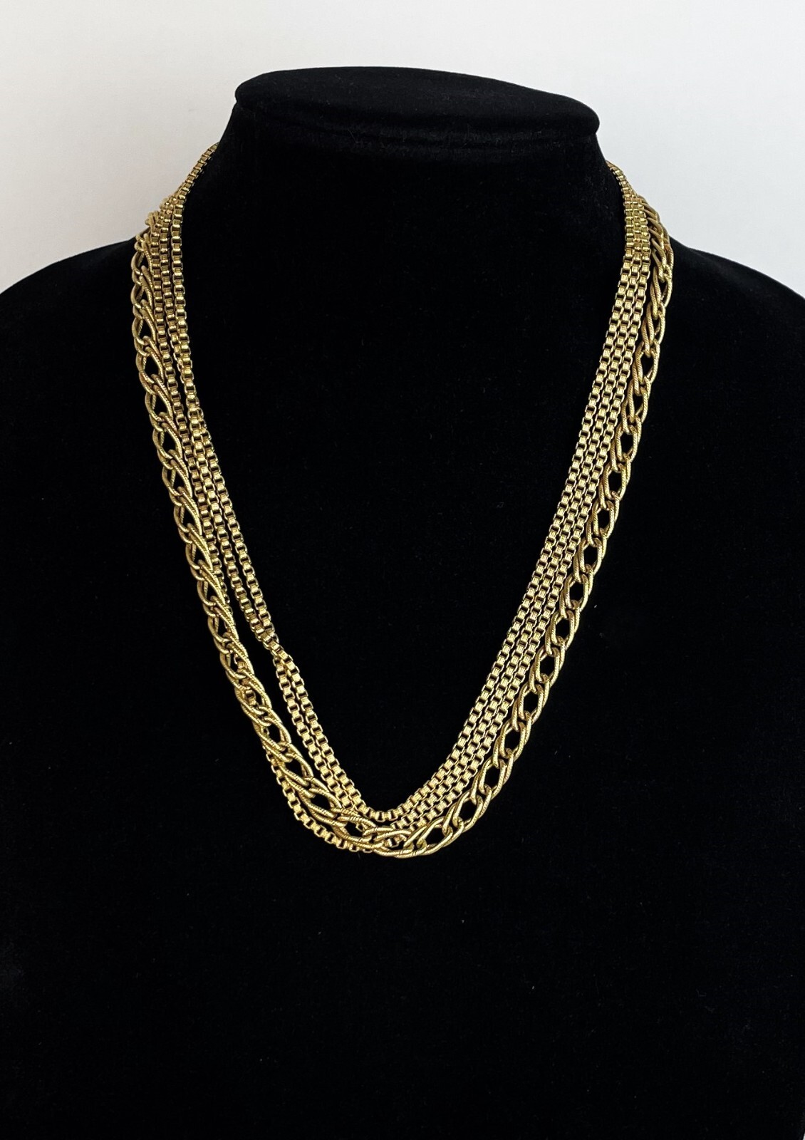 Vintage 1970’s Vintage Monet Gold Tone Multistrand Chain Necklace Layered 22″