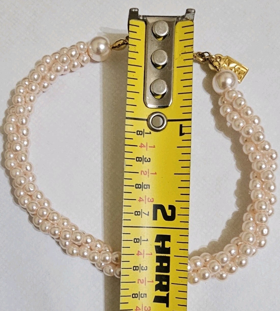 Soft Pink & White 3 Strand Faux Pearl Bracelet Fits Approx 6″ To 6 1/2″ Signed