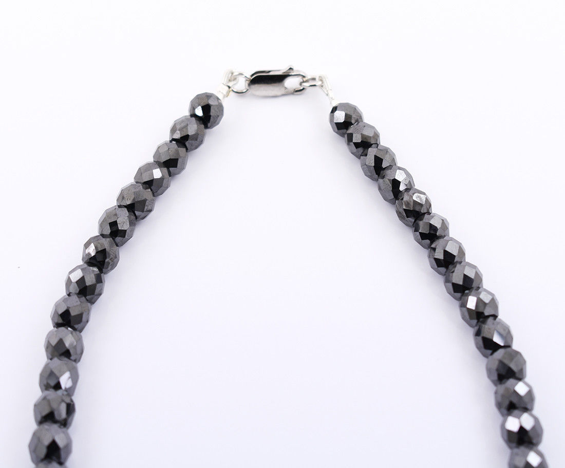 4-5 mm Designer Certified Blue and Black Diamond Beads Necklace With Certificate