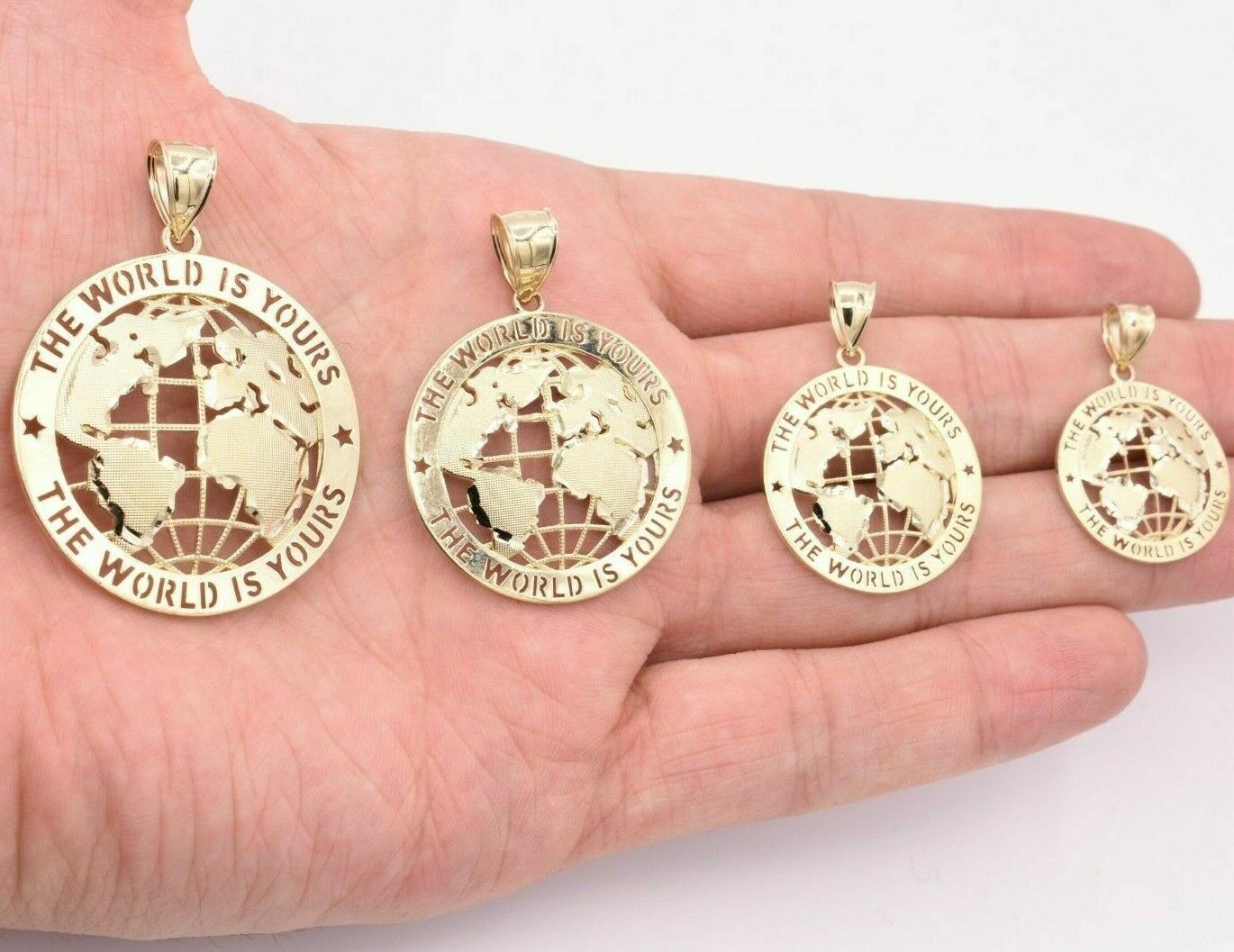 Earth Global THE WORLD IS YOURS Charm Pendant Real SOLID 10K Yellow Gold