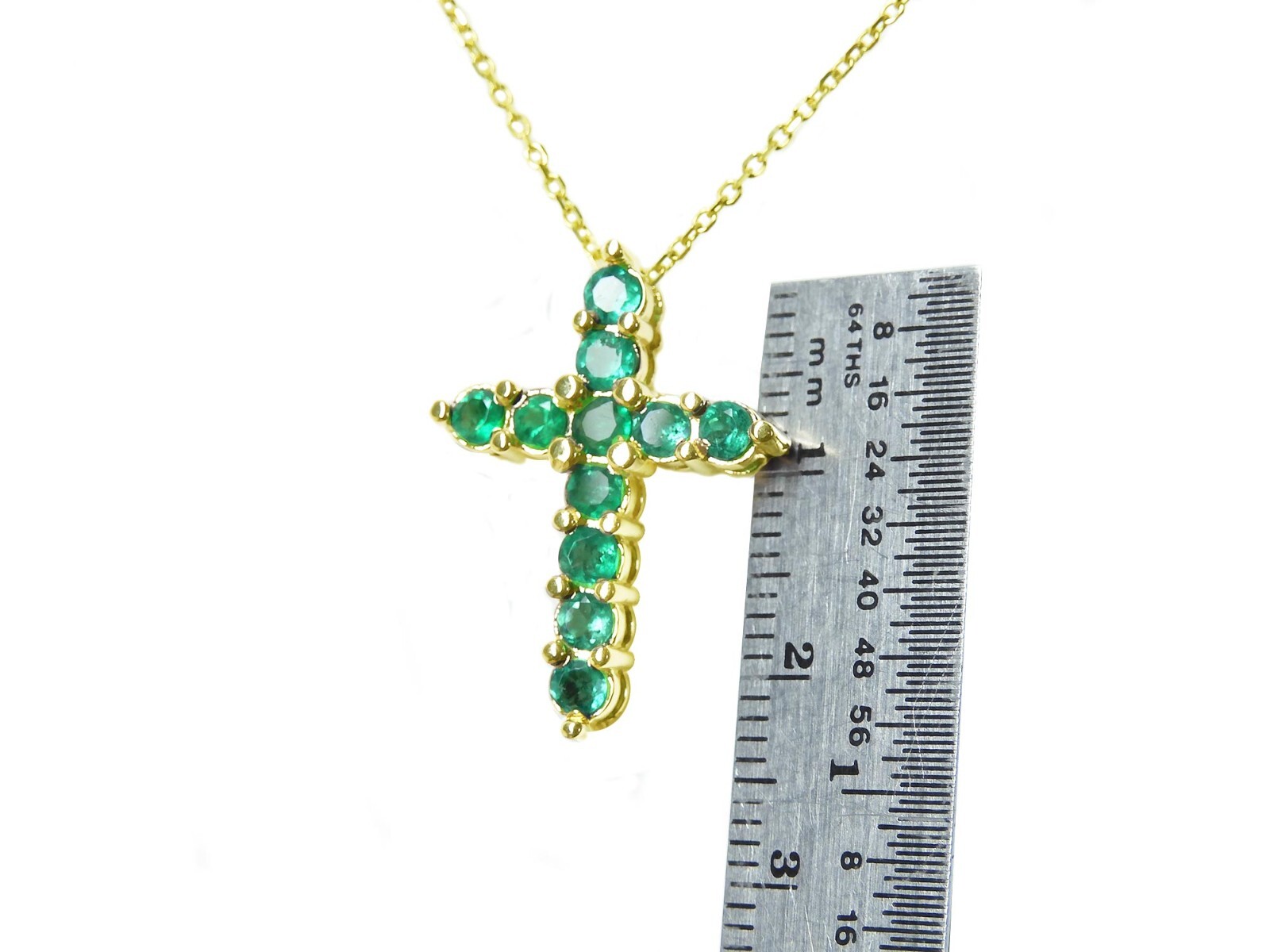14K Natural Emerald Cross Pendant Necklace 18″ inch