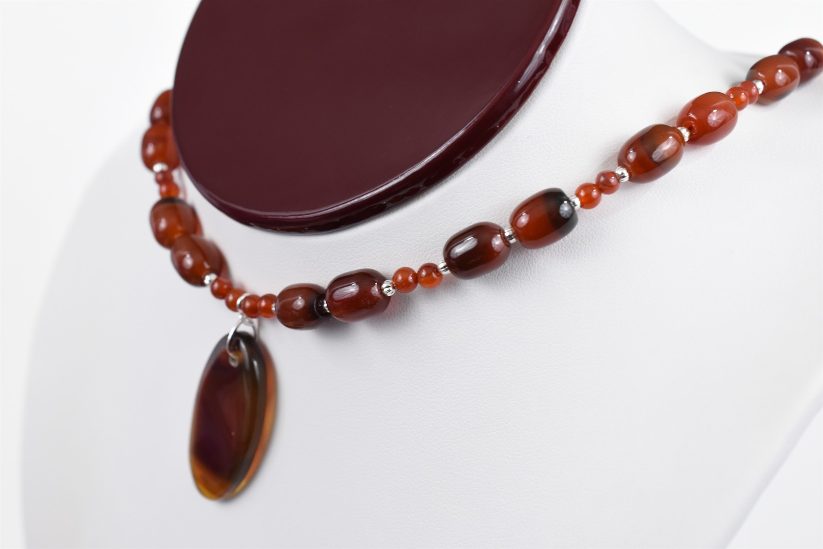 Handmade Studio Sterling Silver Natural Carnelian Bead Drop Necklace 17-1/2 in