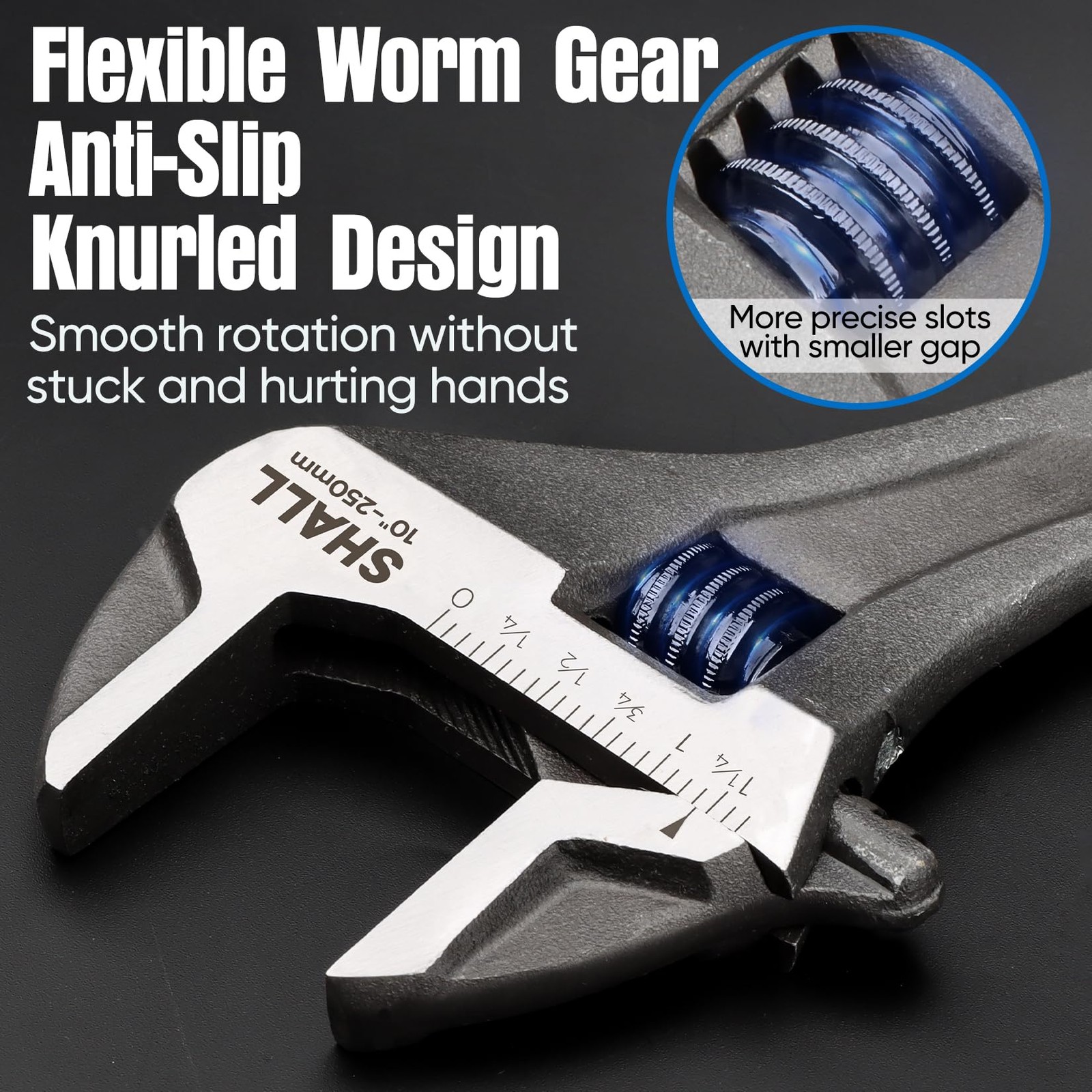 SHALL 3-Piece Adjustable Wrench Set, 10/8/6 Inch Cr-V Steel Wrench with Cushion