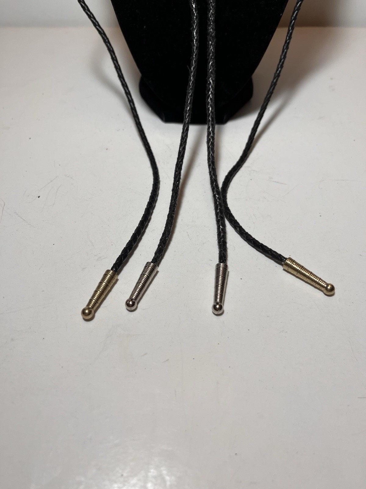 Set/2 Woven Leather Bolo Ties Diff Lengths 2 Tones Repair Needed