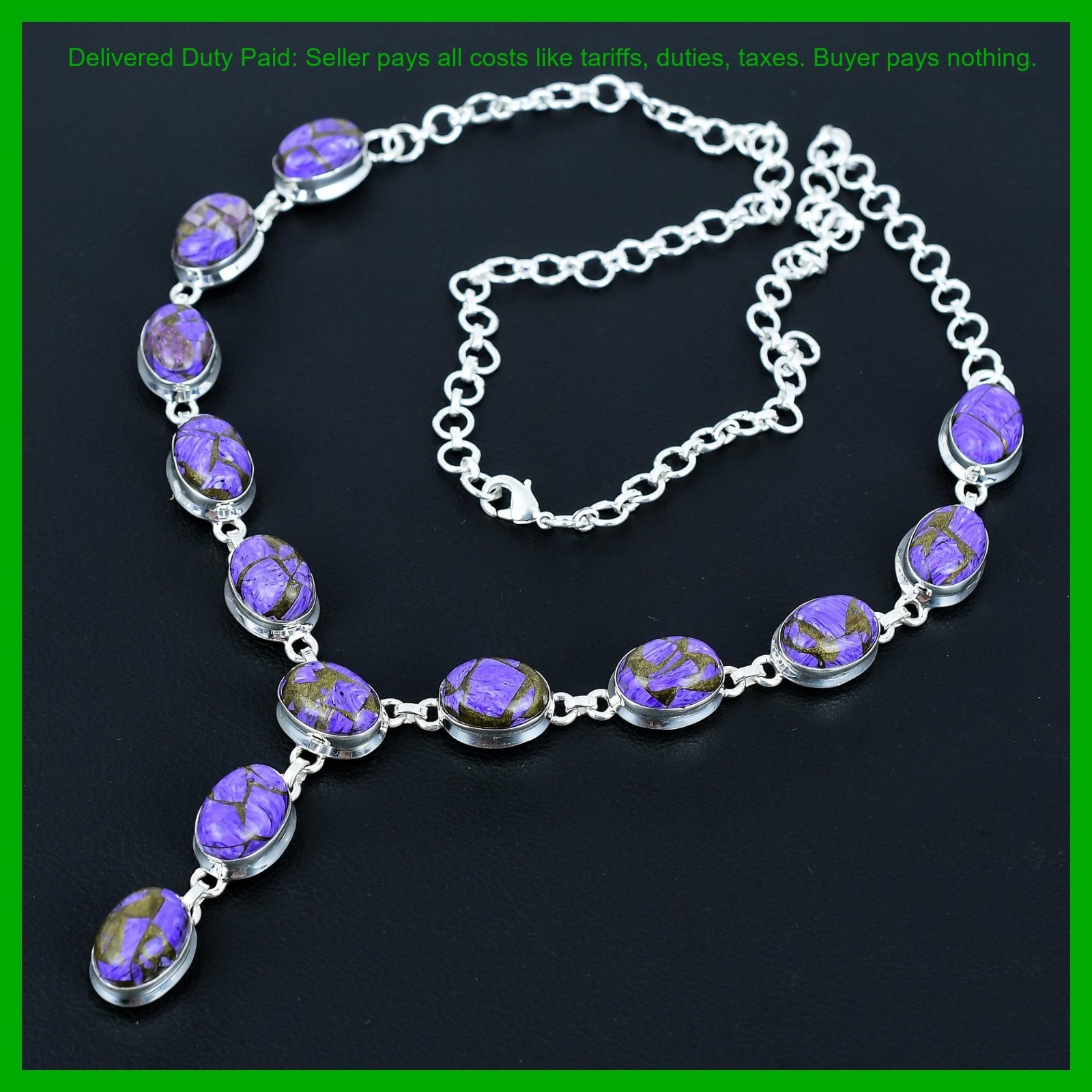 Valentines Deal 925 Silver Copper Charoite Stone Chain Third Eye Chakra Necklace
